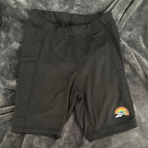 Reebok Black Bike Shorts with Rainbow Logo